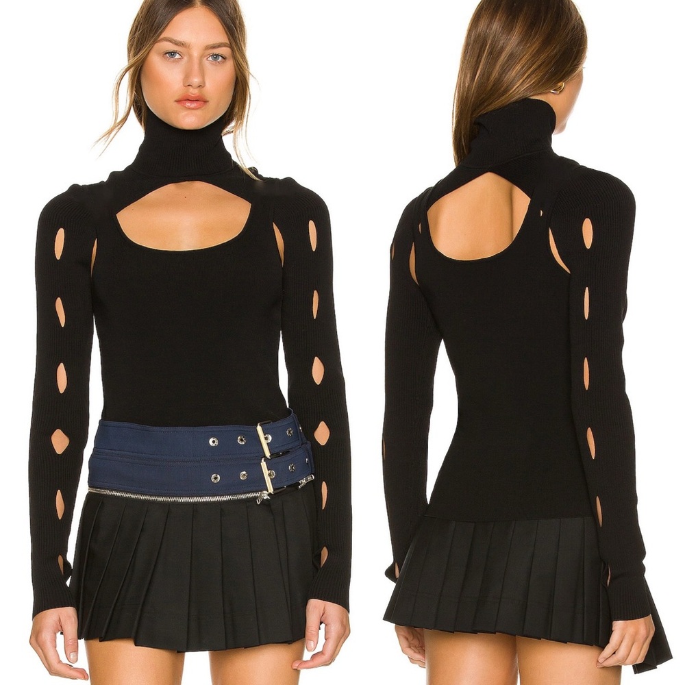 Dion Lee Black Viscose Blend Rib Knit Slash Turtleneck Shrug